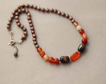 Carnelian Necklace, Dark Pearls, Thanksgiving, Fall Autumn Trend, Substantial Necklace, One of a kind, Christmas Gift for Wife, for Granny