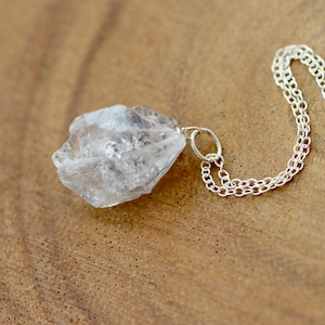 Raw Herkimer Diamond Quartz Necklace: Sterling Silver Crystal Pendant