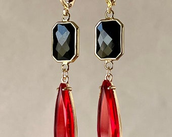 Long Earrings, Black and Red, Summer party, Bridal Jewelry, Wedding Party, Birthday Gift for Daughter, for Wife, Sister, Bijoux