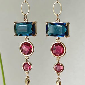 Red and Blue Large Earrings, Spring, Bright Colors, Modern Jewelry, Wedding Party,  Birthday Gift for Daughter, for Sister, Wife, Bijoux