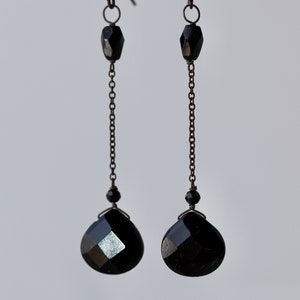 Black Onyx Drops Earrings, Goth Jewelry, Black Silver, Halloween, Gift for Wife, for Daughter, for Mother, for Sister, for Girlfriend,Bijoux