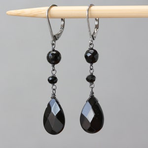 Oxidized Sterling Silver Black Onyx Drop Earrings: Victorian Goth Jewelry