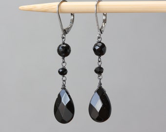 Black Onyx, Goth Jewelry, Black Earrings, Black Weddings, Birthday Gift for Wife, for Sister, for Daughter, for Niece, Black Wedding, Bijoux