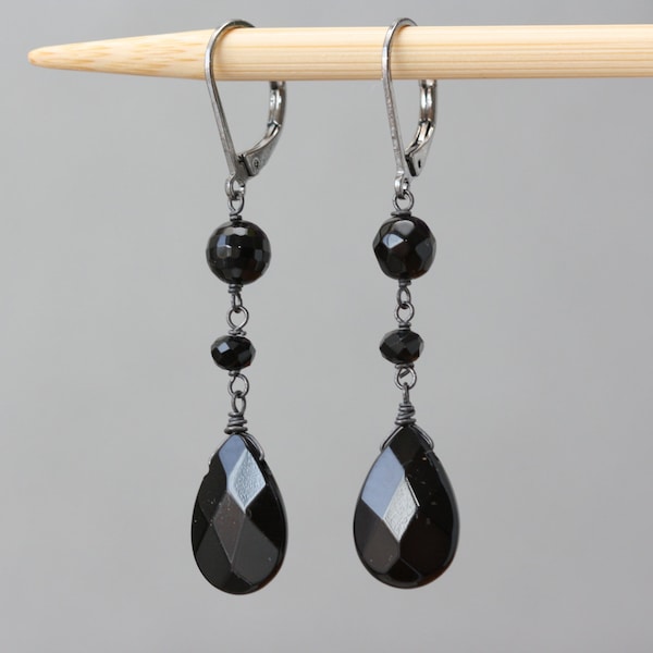 Black Onyx, Goth Jewelry, Black Earrings, Black Weddings, Birthday Gift for Wife, for Sister, for Daughter, for Niece, Black Wedding, Bijoux