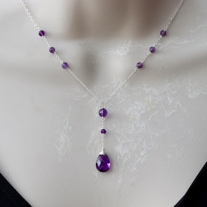 Collar de amatista en forma de Y: plata de ley, detalles de granate, estilo victoriano. Lea la descripción.