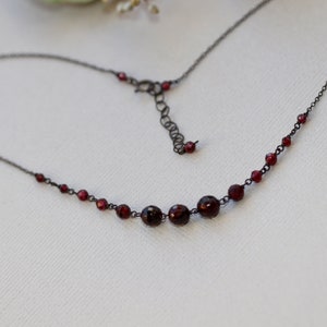 Garnet Necklace: Dainty Oxidized Sterling Silver Gothic Jewelry
