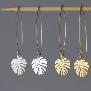 Monstera Leaf Charms, Long Earrings, Fall Trend, Christmas Gift, Birthday Gift for Daughter, for Wife, for Sister, Girlfriend, Wedding Party image 1