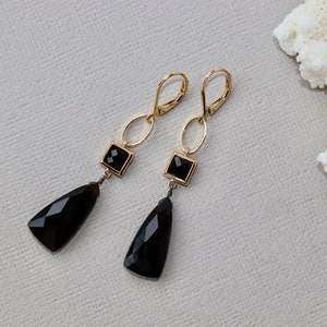 Black Onyx Triangle Drops, Black Earrings, Black Weddings, Gift for Daughter, for Wife, for Mom, for Sister, Halloween Party