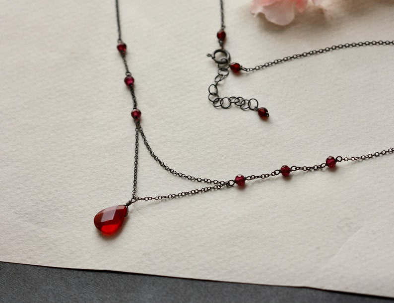 Red Garnet Y Dainty Delicate Necklace, Goth Jewelry, Minimalist, Vintage Retro style, Halloween, Gift for Daughter, Read THE Description image 6