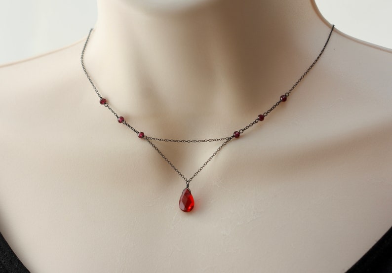 Red Garnet Y Dainty Delicate Necklace, Goth Jewelry, Minimalist, Vintage Retro style, Halloween, Gift for Daughter, Read THE Description image 2