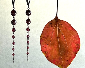 Garnet Stones, Dainty Delicate Minimalist  Oxidized Silver, Gothic, Halloween, for Thanksgiving, Fall Colors, Jewelry, Read The Description