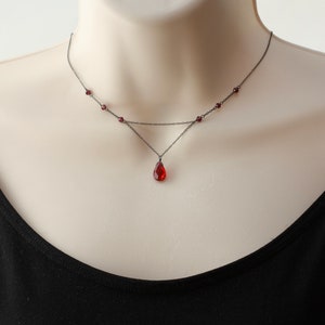 Red Garnet Y Dainty Delicate Necklace, Goth Jewelry, Minimalist, Vintage Retro style, Halloween, Gift for Daughter, Read THE Description image 3