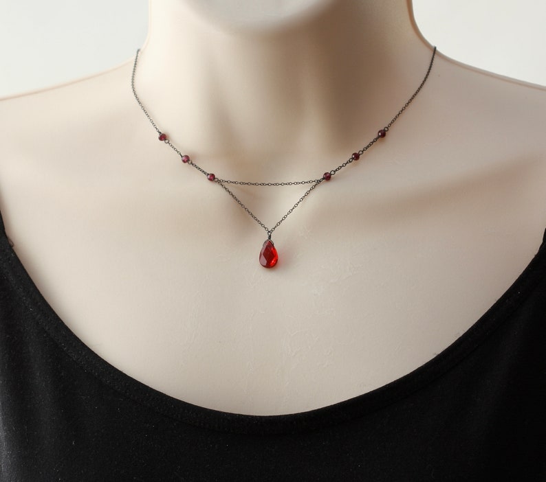 Red Garnet Y Dainty Delicate Necklace, Goth Jewelry, Minimalist, Vintage Retro style, Halloween, Gift for Daughter, Read THE Description image 3