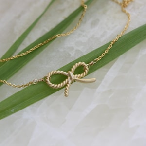 Gold Plated Bow Necklace: Twisted Charm, Gold Filled Chain