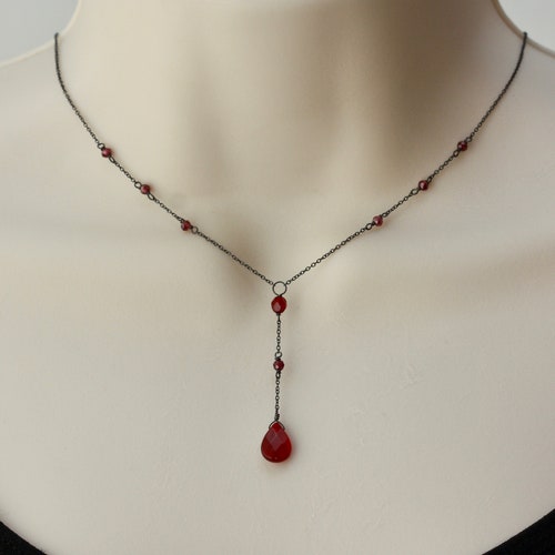 Red Y Delicate Necklace Black Silver Goth Jewelry Etsy