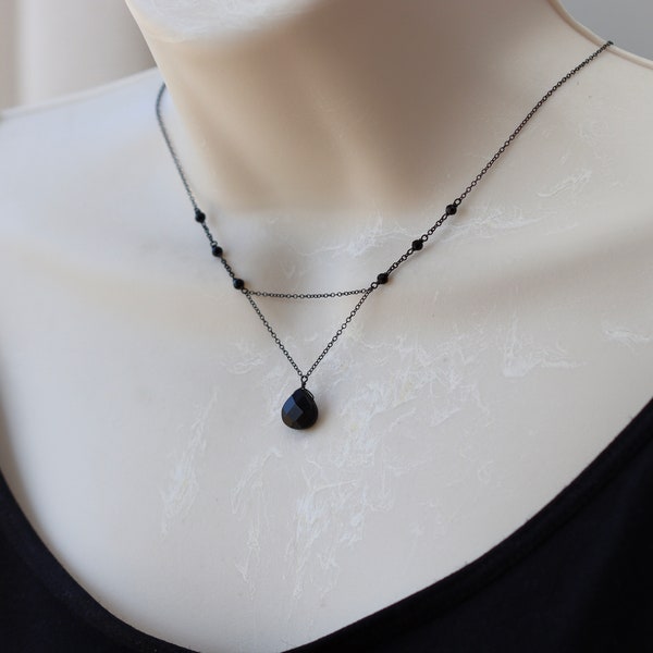 Black Y Delicate Dainty Necklace, Goth Jewelry, Minimalist, Halloween, Retro Vintage Style, Fall, Black Wedding, Birthday Gift for Daughter