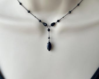 Black Dainty Y Necklace: Oxidized Sterling Silver, Gothic Jewelry, Please Read The Description