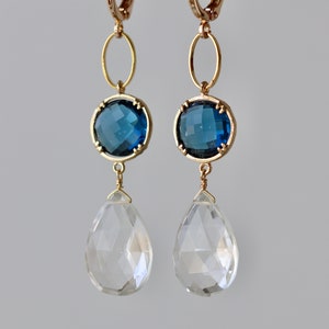 Blue, Clear Crystal Earrings, Weddings, Wedding Party, Bridal, for Made of Honor, Birthday Gift for Daughter, for Wife, for Sister, for Mom