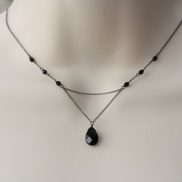 Black Y Delicate Dainty Minimalist Necklace, Gothic, Vintage Retro Style, Black Weddings, Halloween, Gift for Daughter, Read the Description