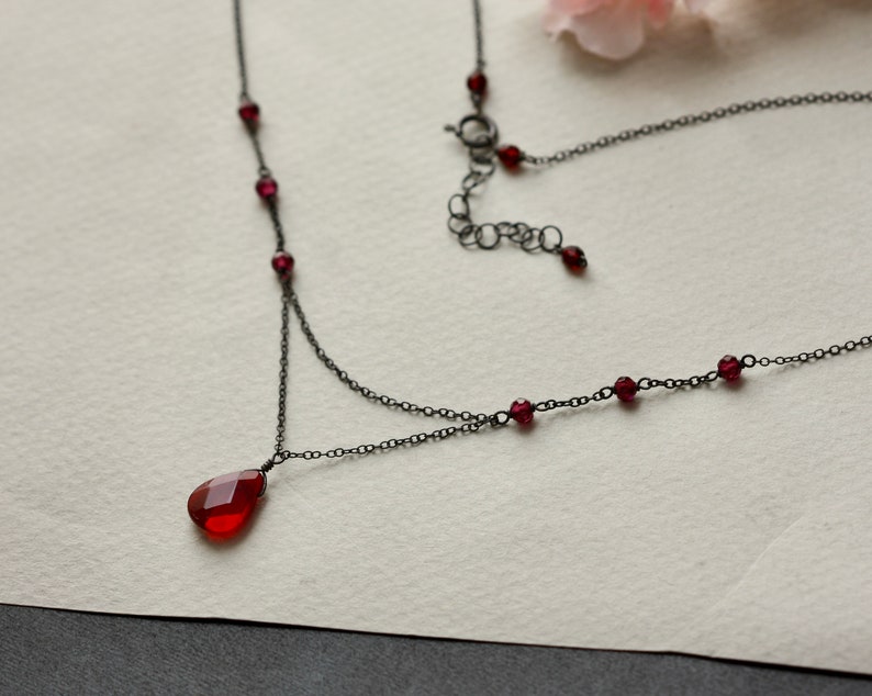 Red Garnet Y Dainty Delicate Necklace, Goth Jewelry, Minimalist, Vintage Retro style, Halloween, Gift for Daughter, Read THE Description image 4