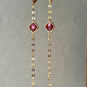 Extra Long Earrings, Gold Chain with Ruby Red, Please Read The Description