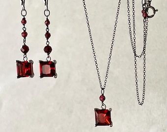 Oxidized Silver Garnet Set, Sold Separately, Please choose Earrings or Necklace