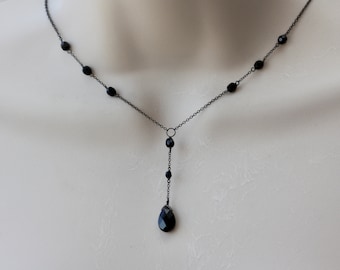 Black Y Necklace, Silver, Goth Jewelry, Dainty, Delicate, Minimalist, Black Weddings, Gift for Daughter, Vintage Style, Read the Description