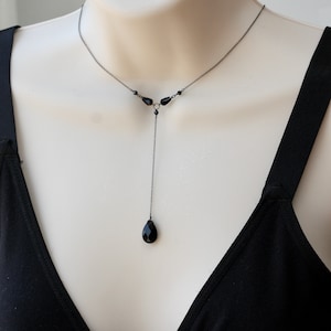 Black Onyx Y Necklace: Oxidized Sterling Silver Goth Jewelry