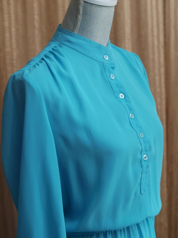 Teal 1970s Shirtwaist Dress - Retro Secretary - image 2
