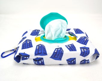 Police Box Baby Wipes Holder for Soft Wipes Packages - Refillable Zipper Pouch - Diaper Bag Accessory - Wet Wipes Pouch