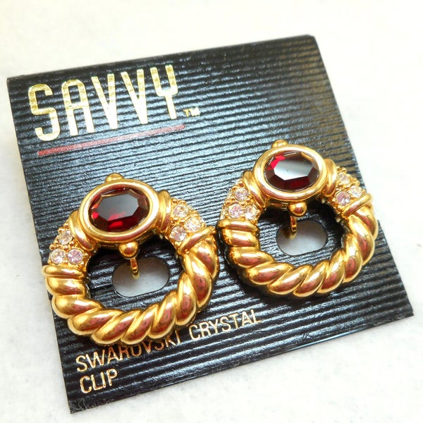 NOS Swarovski Savvy Red Clip Earrings - MOC