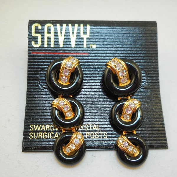 NOS Savvy by Swarovski Long Black Earrings