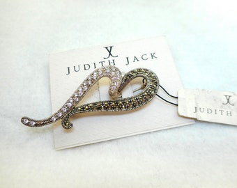 NOS Judith Jack Sterling Marcasite Heart Pin - MOC