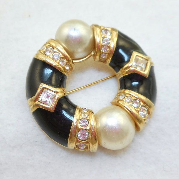 Swarovski Black Enamel Pearl Pin