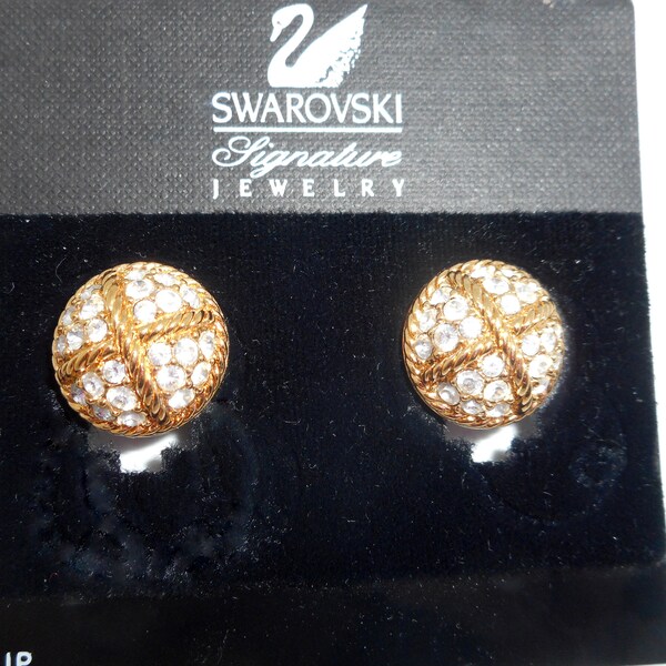 NOS Swarovski Button Style Rhinestone Earrings - MOC