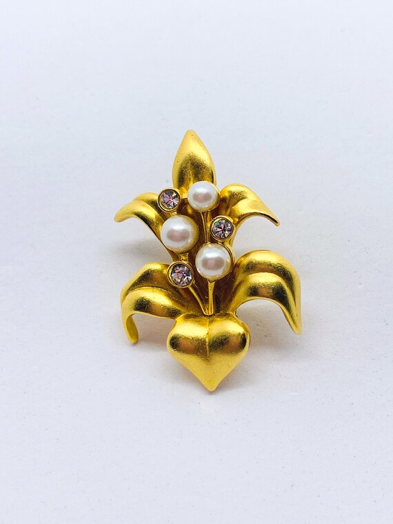 Swarovski Satiny Gold Flower Pin - image 2