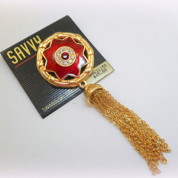 NOS Swarovski Savvy Pin with Chain Tassel