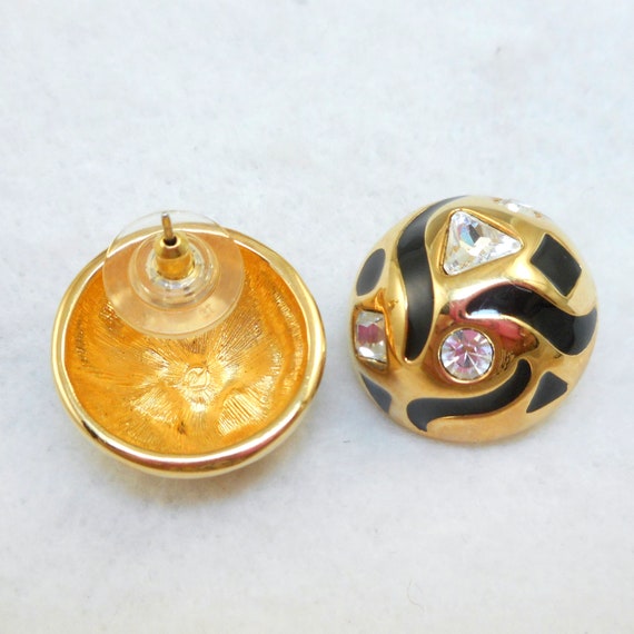 Swarovski Domed Gold/Black Post Earrings - image 2