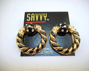 Savvy by Swarovski Gold/Black Hoop Earrings