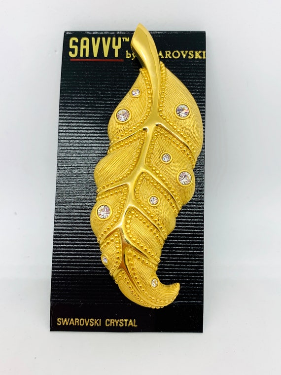 NOS Swarovski Savvy BIG Leaf Pin - MOC