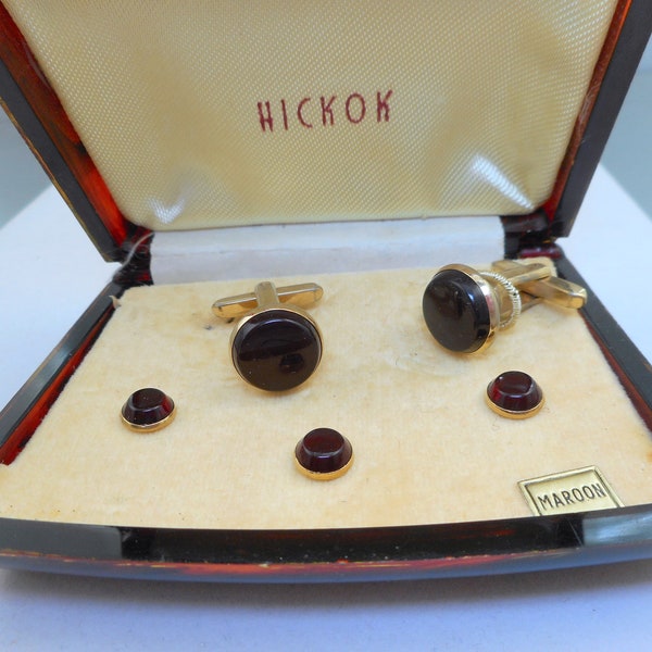 Hickok Red Cuff Links Set - Vintage