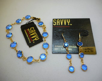 NOS Savvy by Swarovski Blue Crystal Bracelet Earrings Set - MWT