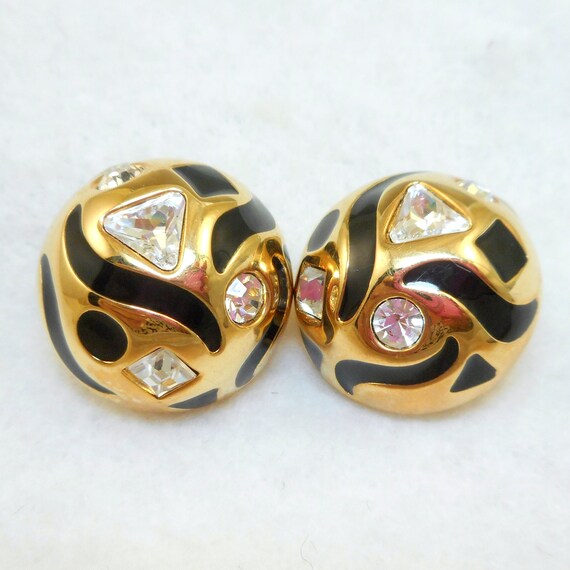 Swarovski Domed Gold/Black Post Earrings - image 1