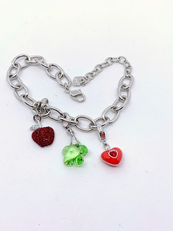 Swarovski Charm Bracelet w/3 Removable Charms | Etsy Swarovski Charm Bracelet w/3 Removable Charms | Etsy