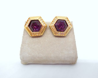 Vintage Swarovski Purple Rhinestone Earrings