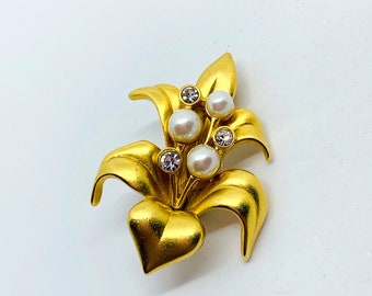 Swarovski Satiny Gold Flower Pin