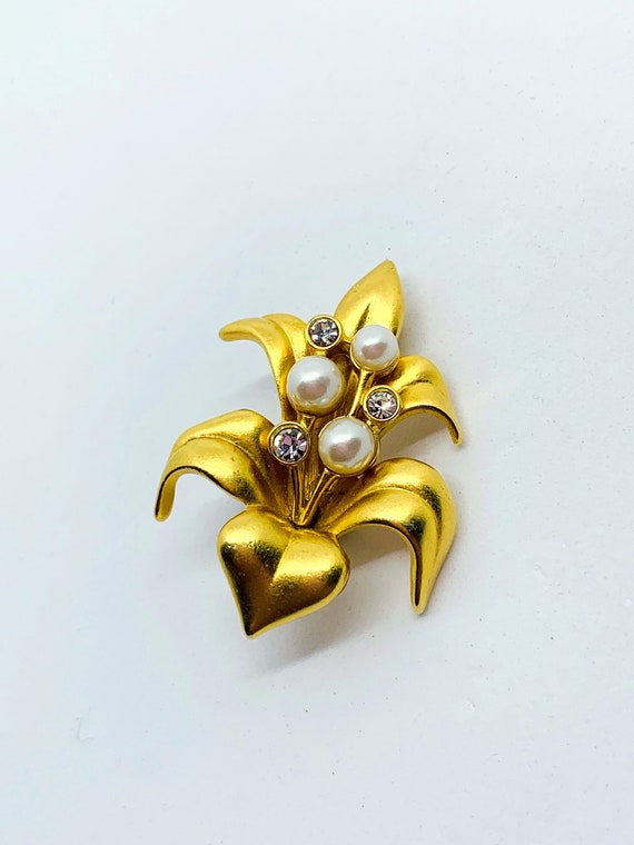 Swarovski Satiny Gold Flower Pin - image 1