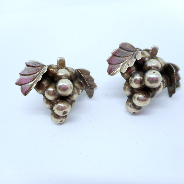 Mexican Sterling Grapes Screw Earrings Vintage