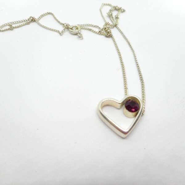 Silver Heart Necklace w/Purple Rhinestone