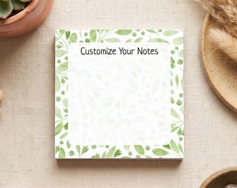 Personalized Green Leaves Post-it® Note Pad | Watercolor Botanical Sticky Notes | Customizable Memo Pad